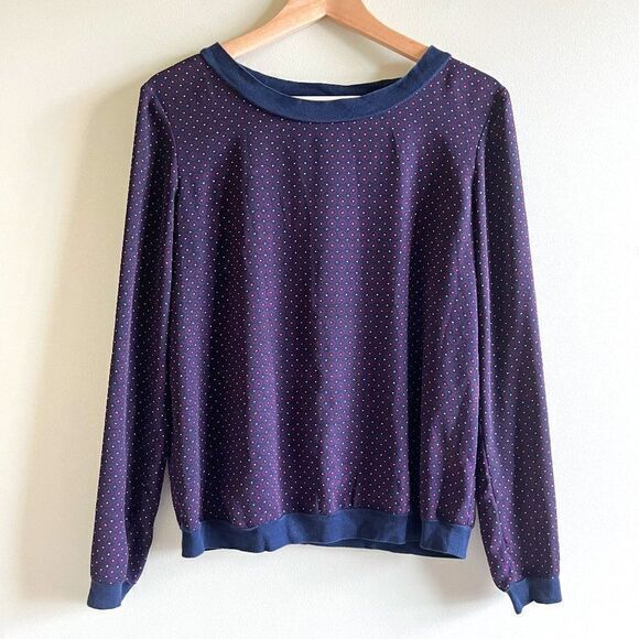Ann Taylor Loft Long Sleeve Navy & Burgundy Patterened Blouse Top Womens Size‎ S - Picture 1 of 5